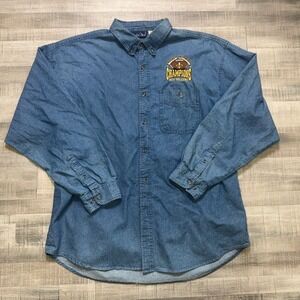 New Orleans 2010 World Champion 2XL Denim Button Down Pocket Shirt Mens Large